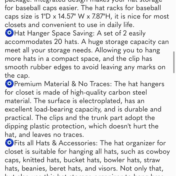 2 Pack Hat Hangers for Closet, Metal Hat Organizer Holder & Room Closet Display - Picture 7 of 7